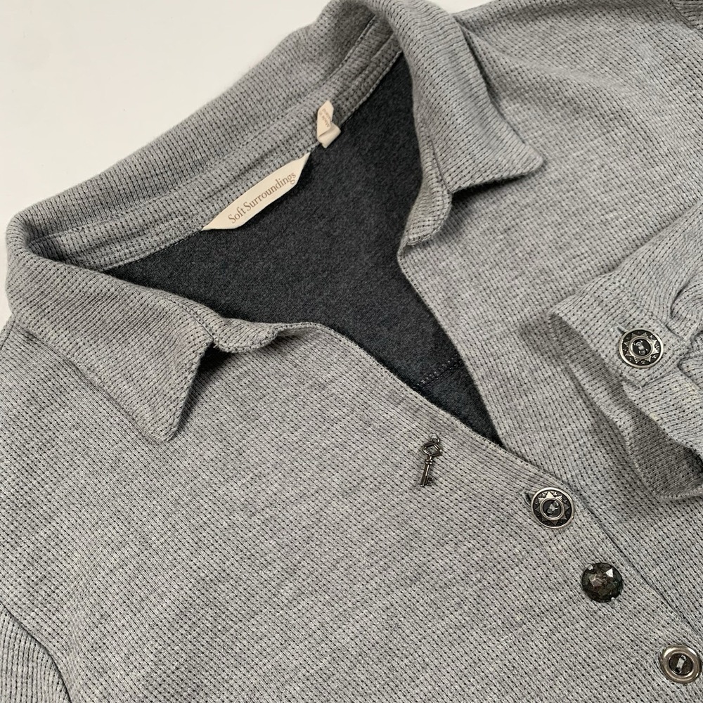 Soft Surroundings Size XL Gray Sydney Mixed Buttons Roll Tab Sleeve Shirt 2AU91